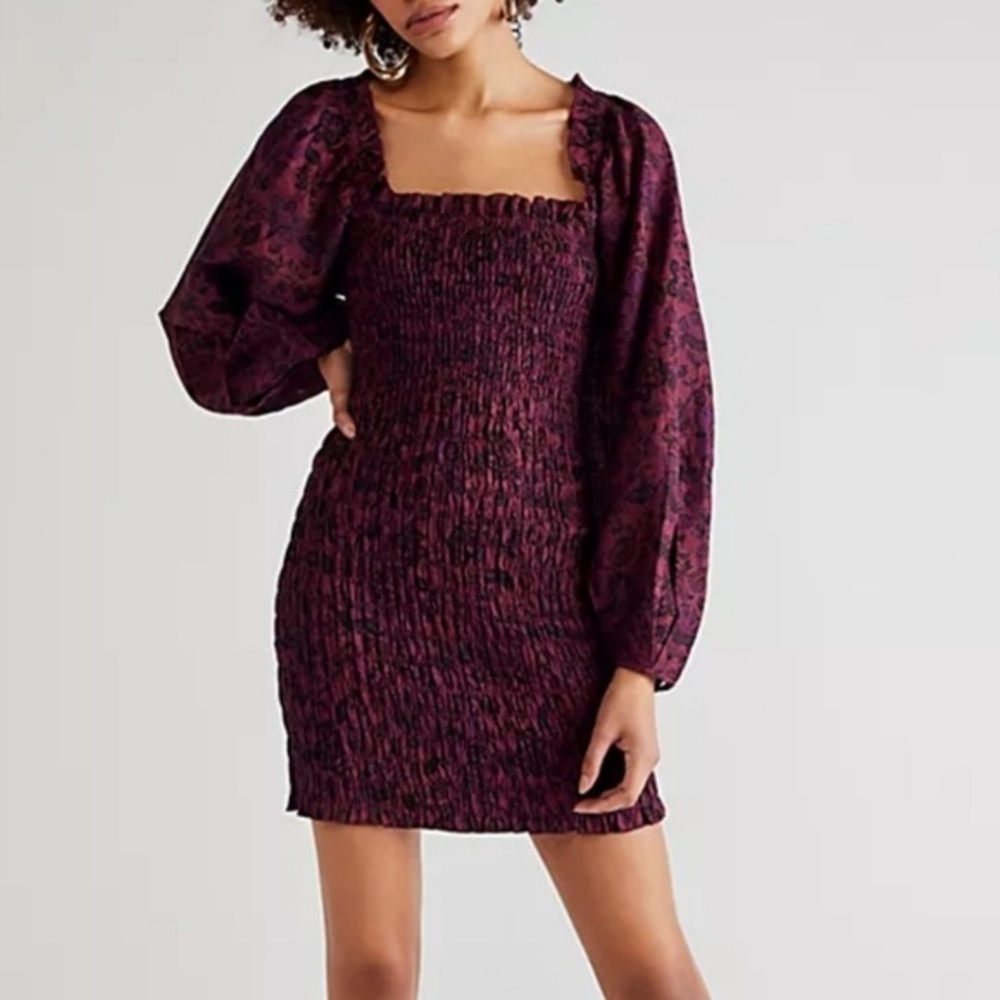 Free People Smock It To Me Dress Hazelnut Combo XSmall
